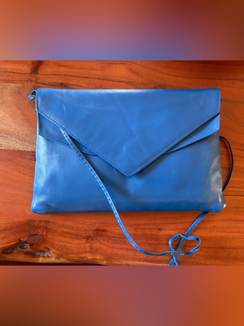 Blue Leather Crossbody Clutch